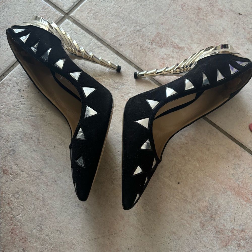 Paul Andrew Chrysler building heels chrome shell layered shoes triangle pumps - Picture 7 of 7